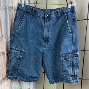 Vintage Wrangler Carpenter Cargo Denim Jean Shorts size 36 Men's 90s Made in USA